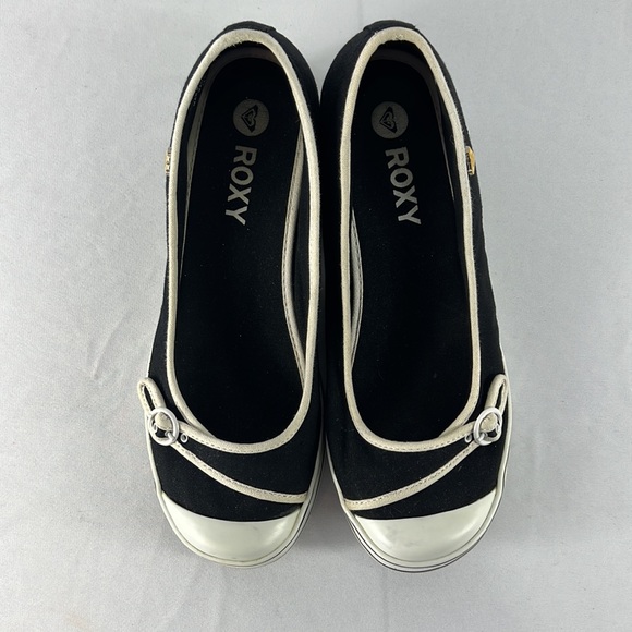 Roxy Women’s Black White Canvas Sneaker Rubber Toe Wedge Heels size 10 - Picture 4 of 10